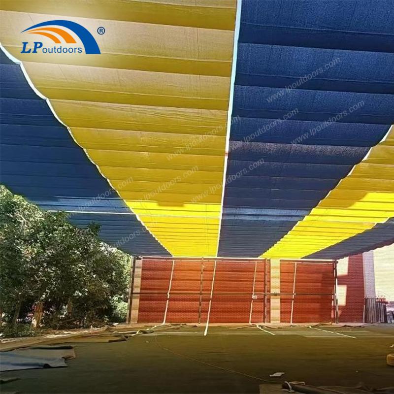 Pérgola retráctil de HDPE azul-amarilla