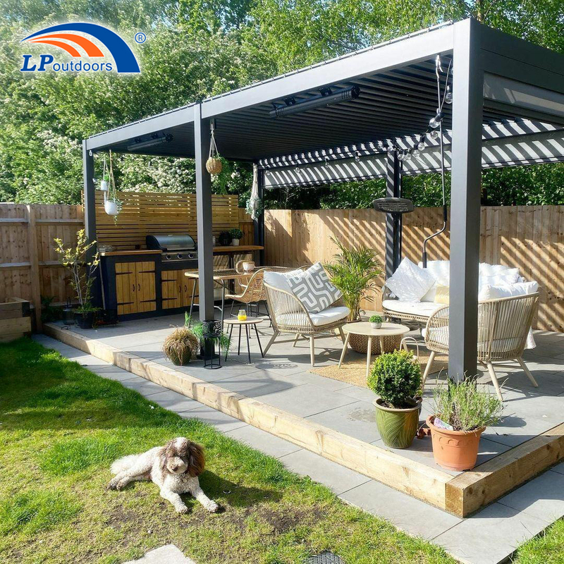 Persiana eléctrica para todas las estaciones, pérgola de aluminio, pabellón de jardín, cenador de aluminio, pérgolas con lumbrera para exteriores 