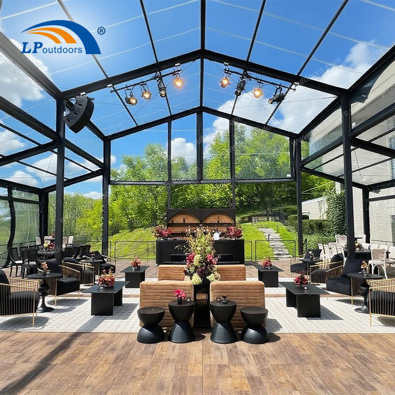 2025 Elegante carpa para eventos y bodas con atrio negro de PVC