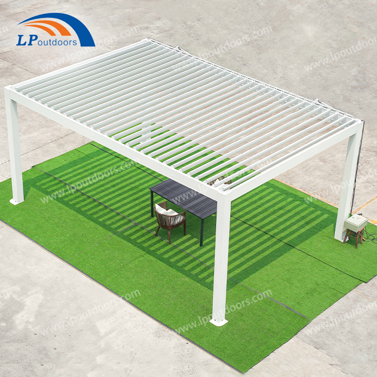 Pérgola bioclimática de aluminio independiente, Gazebo motorizado con techo de persianas impermeable inteligente para vida al aire libre