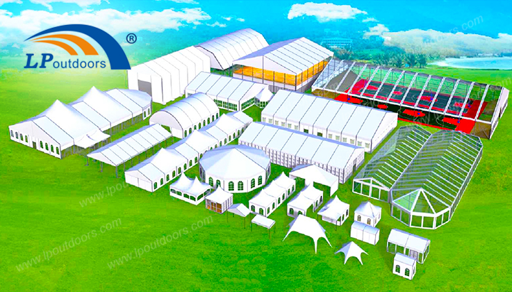 Todas las muestras de carpas de marquesina de LP Outdoors para fiestas, bodas, deportes, eventos militares.